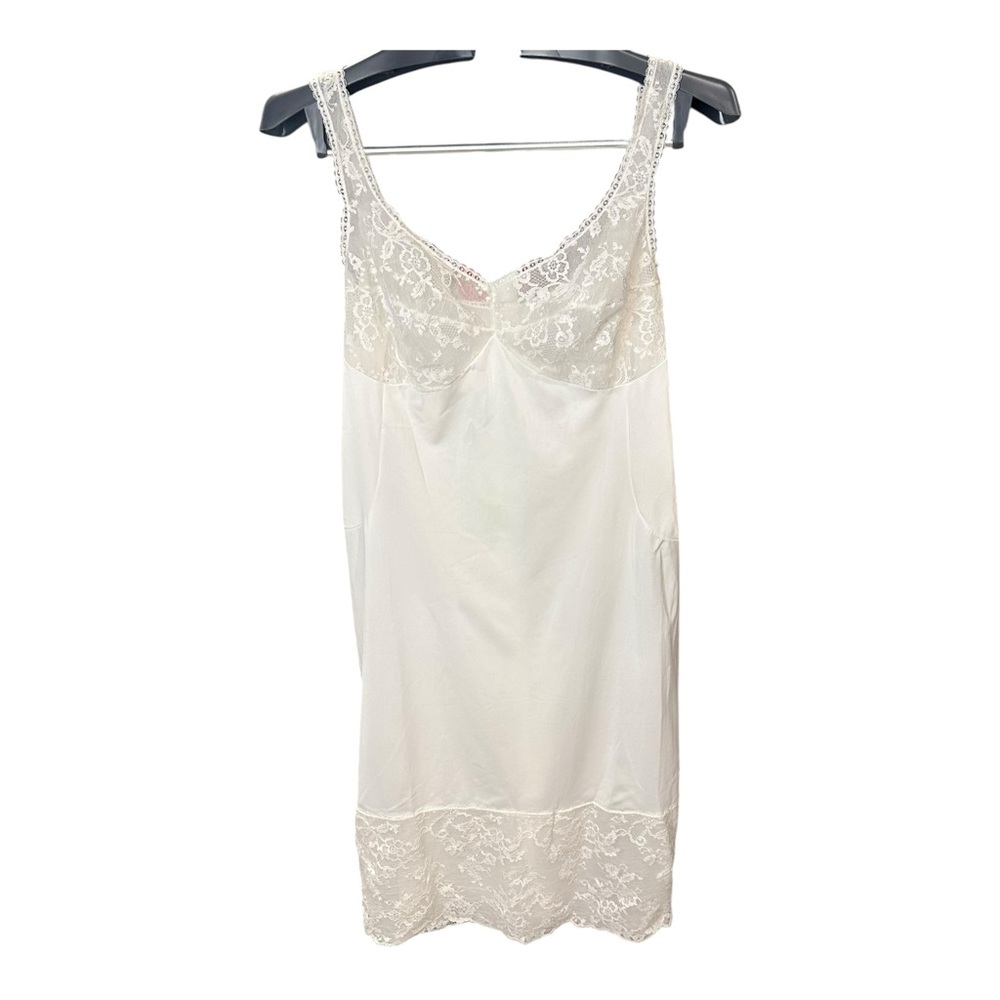 FORMFIT ROGERS Vintage Off White Satin Lace Nightgown Lingerie Slip Sz Large